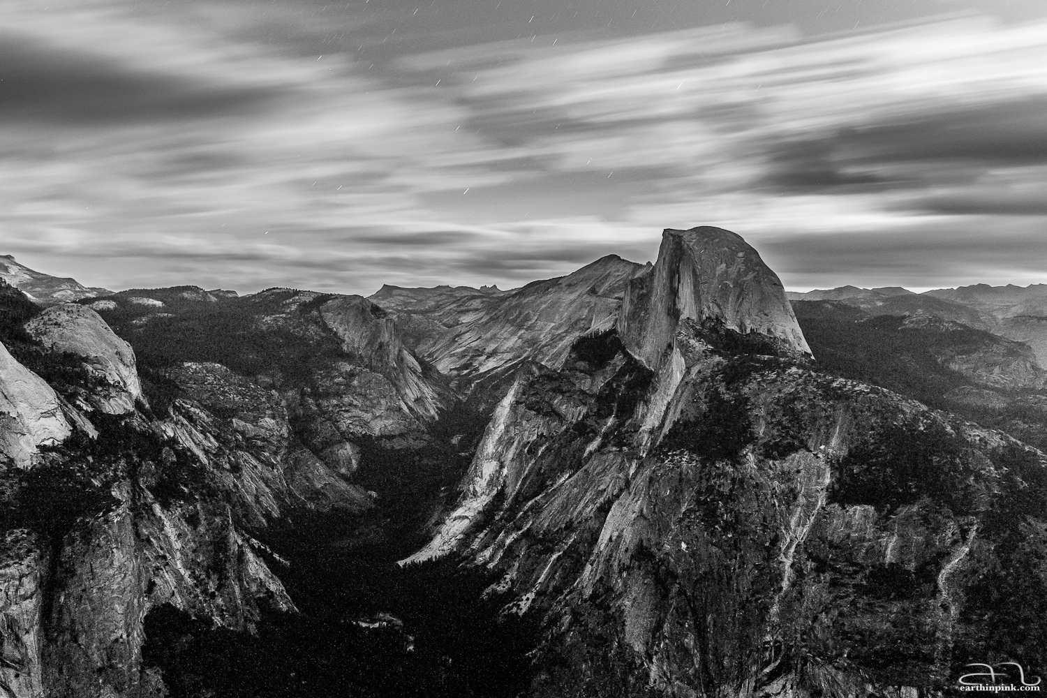 Yosemite's Half Dome at night, seen from Glacier Point, California.