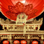 Red lampions adorn the Kwan Tai Temple in Yokohama's famous Chinatown.
