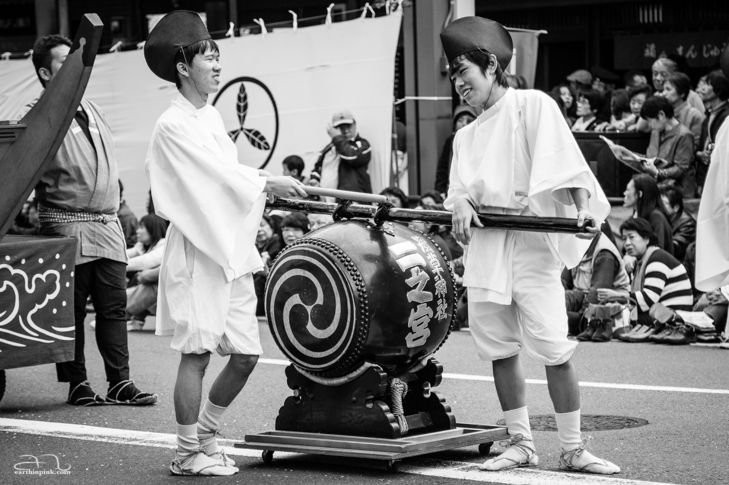 Two boys take a short break from marching during the Culture Day parade in Asakusa.