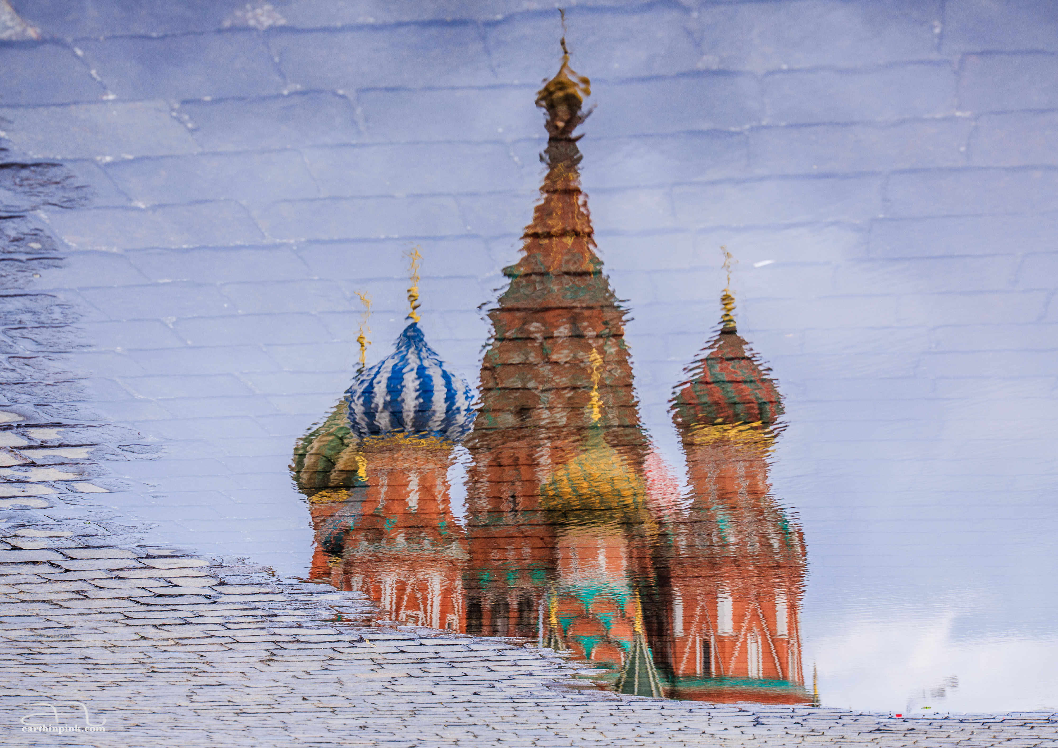 Reflection of St. Basil's Cathedral in Moscow's Red Square