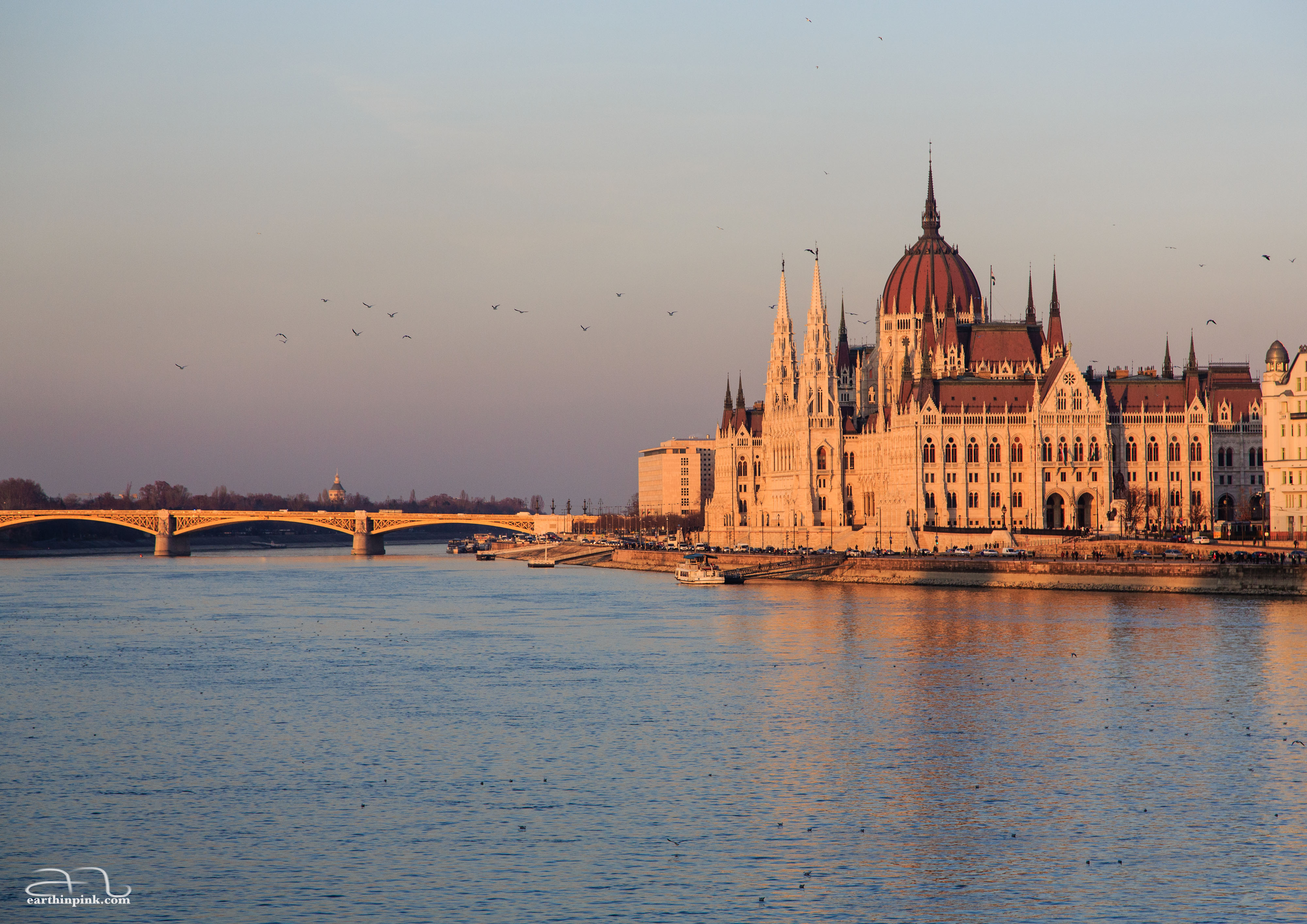 The Danube flowing in front of the Hungarian Parliament, Budapest
