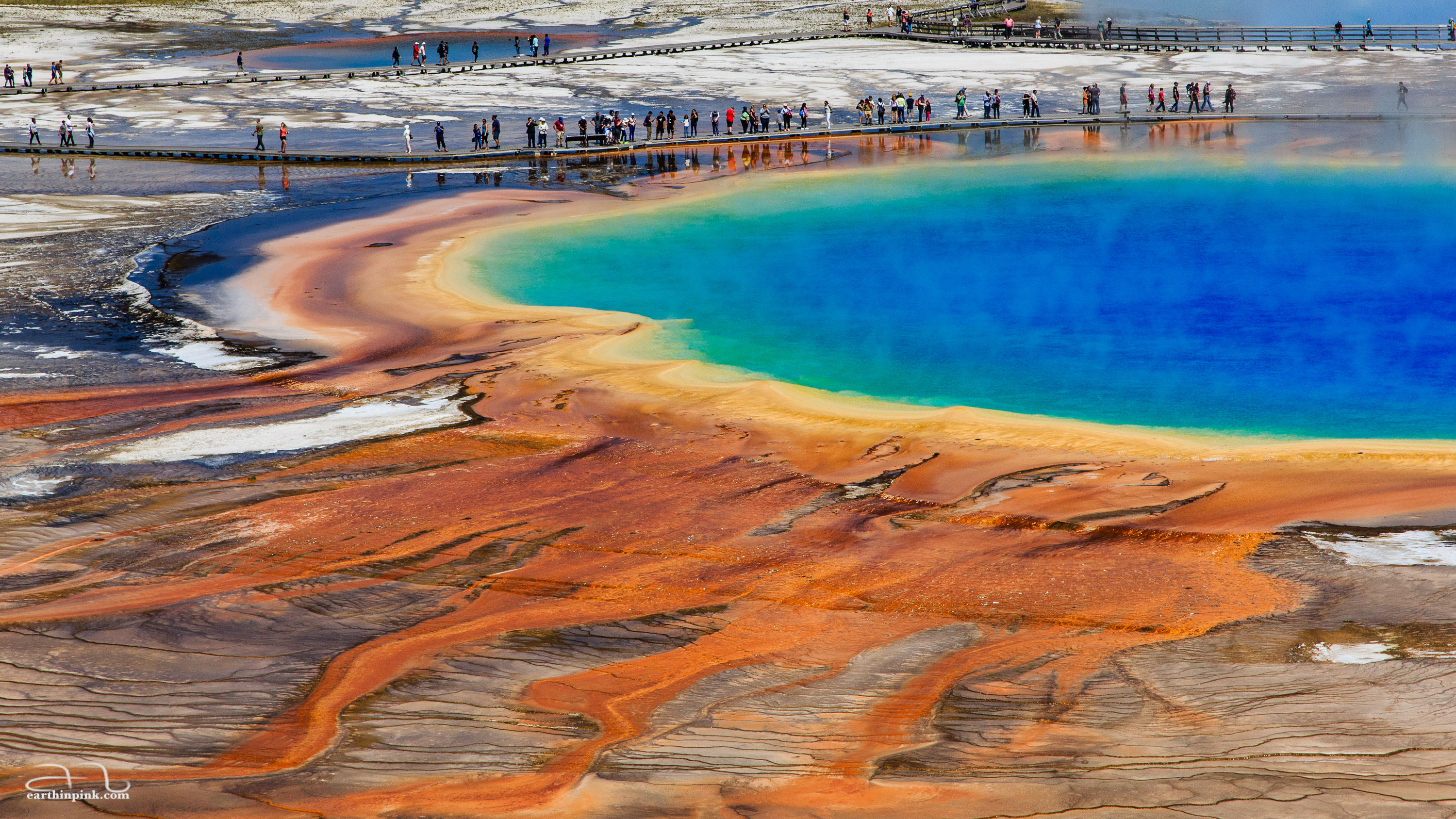Yellowstone's Grand Prismatic Spring seen from the outlook point off of the Fairy Meadows trail.
