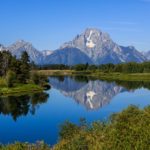Grand Teton National Park's Mount Moran, reflected in the ponds of Oxbow Bend.