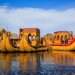 Uros floating islands, traditionally made entirely out of reeds, on Lake Titicaca, Peru